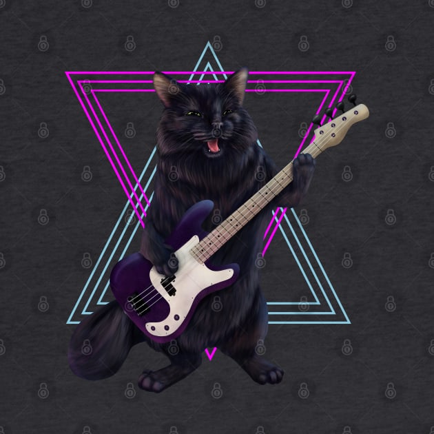 Cat playing bass guitar by Mehu Art